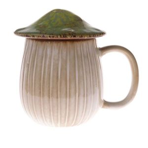 Cană din ceramică cu capac Mushroom, 550 ml, verde imagine