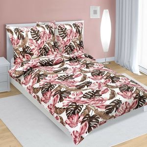 Lenjerie de pat creponată Bellatex Monstera roz , 140 x 200 cm, 70 x 90 cm, 140 x 200 cm, 70 x 90 cm imagine