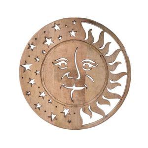 InDecor Decorațiune de perete din lemn de mangoSoare și lună, 50 x 2, 5 x 50 cm imagine