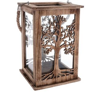 Felinar din lemn Copac natural, 16 x 25 cm imagine