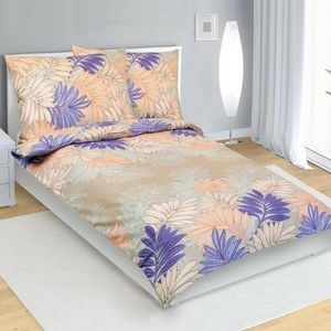 Lenjerie de pat din bumbac Bellatex Frunze somon, violet, 140 x 200 cm, 70 x 90 cm imagine