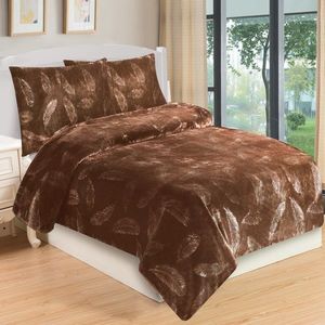 Lenjerie de pat micro-pluș Feathers maro , 140 x 200 cm, 70 x 90 cm, maro imagine