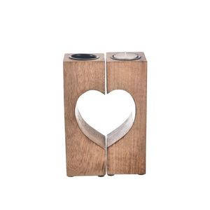 Suport pentru lumânări din lemn de mangoși metal InDecor Heart , 13, 5 x 7 x 20 cm imagine