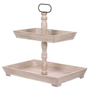 Etajer decorativ cu 2 etaje, din lemn, alb imagine