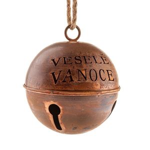 Clopoțel metalic Veselé Vánoce (Crăciun fericit)diametru 15, 5 cm, culoare cupru, rustic imagine