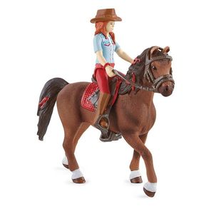 Schleich 42539 Roșcata Hannah cu articulațiimobile, pe cal, 15 cm imagine