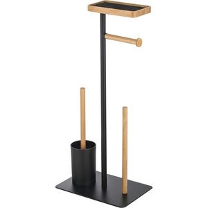 Suport pentru hârtie igienică cu perie și suport MSV Teiki 20 x 30 x 67 cm, negru imagine