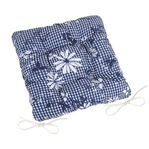 Pernă de scaun Bellatex DITA matlasată carouri cu flori, albastru, 40 x 40 cm imagine
