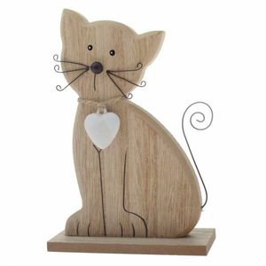 Decorație pisică din lemn 15 cm, maro imagine