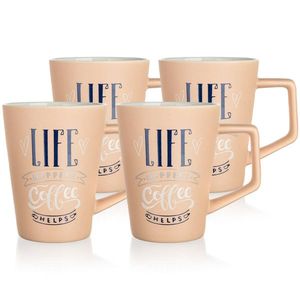 Set 4 căni din ceramică Banquet LIFECOFFEE, 450 ml, roz imagine
