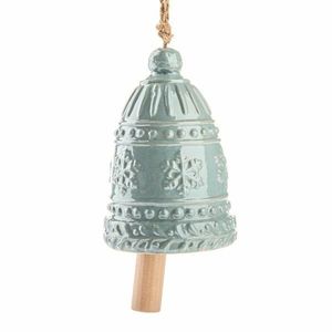 Clopoțel mare din ceramică cu fulgi de zăpadă, 16 cm, albastru perlat, albastru deschis imagine