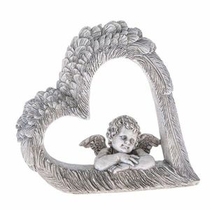 Decorație inimă cu înger, gri, poliresină, 26 x 15x 38 cm imagine