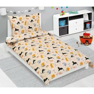 Bellatex Lenjerie de pat din bumbac pentru copiiJunior Pisică bej, 140 x 200, 70 x 90 cm imagine