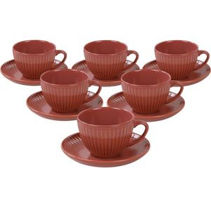 Set 6 cești cu farfurioare din ceramică Linea 210 ml, portocaliu, portocaliu imagine