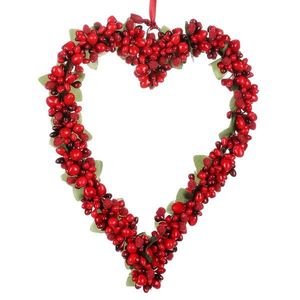 Decorație suspendată Inimă din boabe artificiale, roșie, 17 x 2 x 20 cm, roșu imagine
