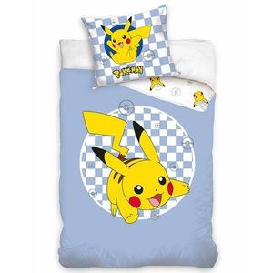 Carbotex Lenjerie de pat din bumbac pentru copiiPokémon Pikachu unic, 140 x 200 cm, 70 x 90 cm imagine
