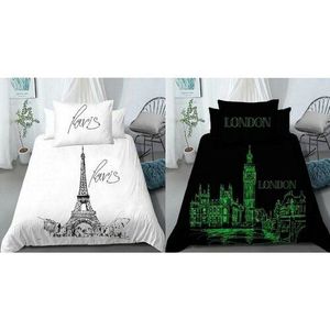 Lenjerie de pat din bumbac Zi la Paris, noapte la Londra, 140 x 200 cm, 70 x 90 cm imagine