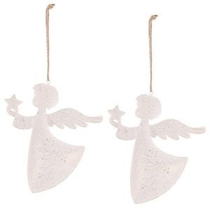 Decorație de Crăciun suspendată Înger 2 bucăți, metal, alb imagine