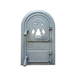 Usa din fonta cu geam pentru sobe, seminee, cu cenusar, gri imagine