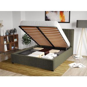 Pat Tapitat Adam cu somiera rabatabila si lada de depozitare Verde inchis - Eden 12 180x200 imagine