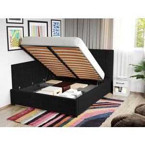 Pat Tapitat de colt Adam cu somiera rabatabila si lada de depozitare Negru - Poso 135 160x200 imagine
