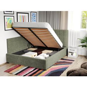 Pat Tapitat de colt Adam cu somiera rabatabila si lada de depozitare Vernil - Poso 47 160x200 imagine