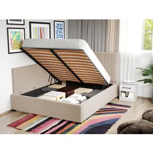 Pat Tapitat de colt Adam cu somiera rabatabila si lada de depozitare Bej - Falcone 102 160x200 imagine