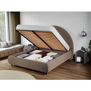 Pat Tapitat Leo cu tablie semirotunda rabatabil Cappuccino - Velluto 29 180x200 imagine