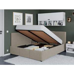 Pat Tapitat de colt Avelis cu somiera rabatabila si lada de depozitare Bej-Swing 2 180x200 imagine