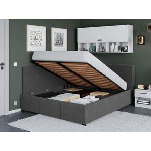 Pat Tapitat de colt Avelis cu somiera rabatabila si lada de depozitare Gri antracit - Swing 19 140x200 imagine