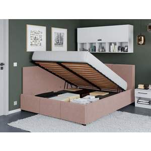 Pat Tapitat de colt Avelis cu somiera rabatabila si lada de depozitare Roz - Swing 14 140x200 imagine