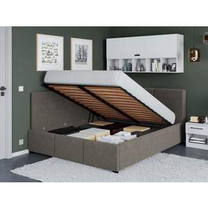 Pat Tapitat de colt Avelis cu somiera rabatabila si lada de depozitare Cappuccino - Swing 4 180x200 imagine