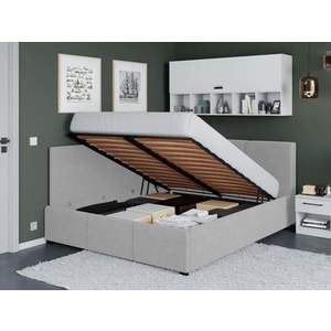 Pat Tapitat de colt Avelis cu somiera rabatabila si lada de depozitare Gri - Swing 16 140x200 imagine