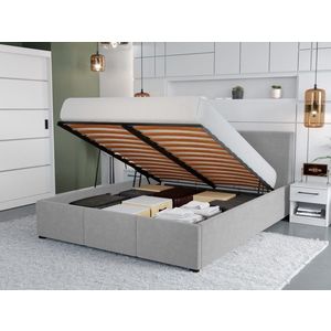 Pat Tapitat Avelis cu somiera rabatabila si lada de depozitare Gri - Swing 16 140x200 imagine