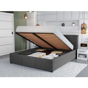 Pat Tapitat Avelis cu somiera rabatabila si lada de depozitare Gri antracit - Swing 19 140x200 imagine