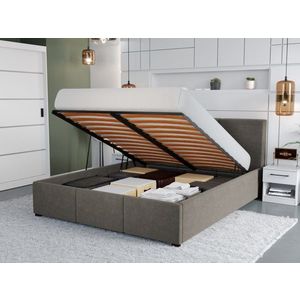 Pat Tapitat Avelis cu somiera rabatabila si lada de depozitare Cappuccino - Swing 4 140x200 imagine