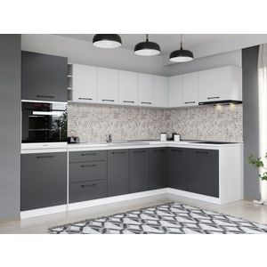 Set Mobila Bucatarie Colt Mina Dual 300*160 Gri Antracit/Alb C196 imagine