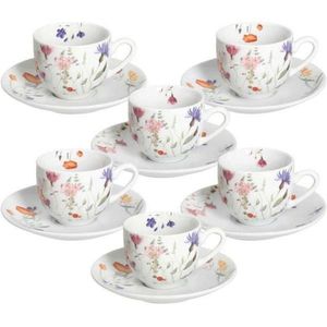 Set 6 cesti de cafea cu farfurie Atollo Flora, Andrea Fontebasso, 100 ml, portelan, multicolor imagine