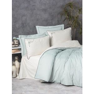Lenjerie de pat dubla, L'essentiel Maison, Vanko, Menta/Alb imagine