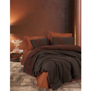 Lenjerie de pat dubla, L'essentiel Maison, Rosen, Bumbac Ranforce, Caramiziu imagine