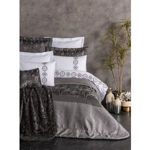 Set lenjerie de pat si cuvertura dubla, L'essentiel Maison, Valeria, Antracit/Alb imagine