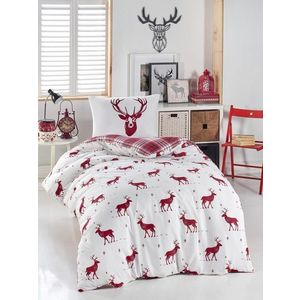 Lenjerie de pat pentru o persoana 2 piese, L'essentiel Maison, Geyik, 65% bumbac/35% poliester, Roșu Claret / Alb imagine