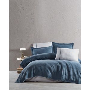 Set cuvertura de pat dubla 3 piese, L'essentiel Maison, Tarte, Albastru imagine
