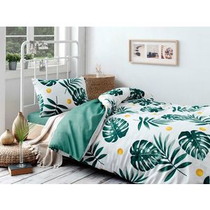 Lenjerie de pat pentru o persoana, L'essentiel Maison, Monstera, 65% bumbac/35% poliester, Verde / Alb / Galben imagine