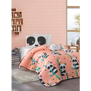 Set cuvertura Single 160x220 cm, 2 piese, L'essentiel Maison, Panida, 65% bumbac/35% poliester, Roz / Verde / Negru / Alb imagine