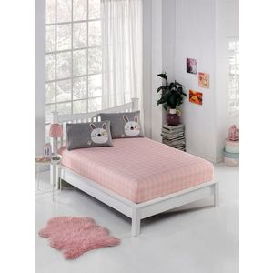 Set de pat pentru o persoana (cearceaf cu elastic si perna) 2 piese, L'essentiel Maison, Tavşancık, 65% bumbac/35% poliester, Grey / White / Pink / Brown imagine