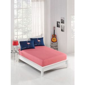 Set de pat dublu (cearceaf cu elastic si perne) 3 piese, L'essentiel Maison, Big Filamin, 65% bumbac/35% poliester, Dark Blue / Pink imagine