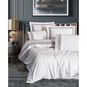 Lenjerie de pat dubla, L'essentiel Maison, Helya, Alb / Roșu Claret imagine