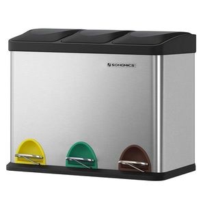 Cos de gunoi colectare selectiva 3 x 15 L, Songmics, 60.5x40.5x48.5 cm, inox, argintiu imagine