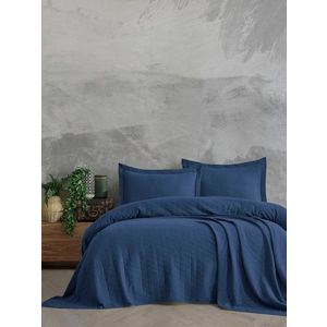 Set cuvertura de pat dubla 3 piese, L'essentiel Maison, Orella, Albastru indigo imagine